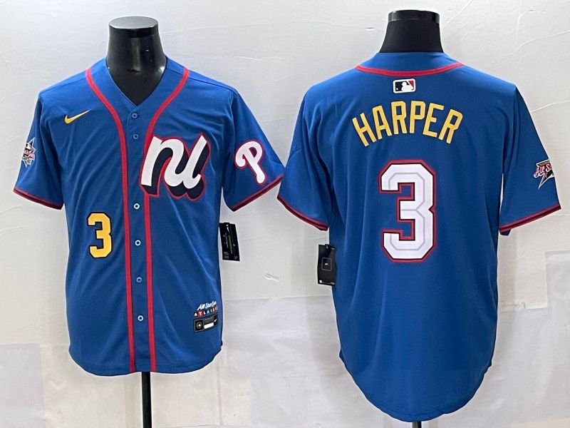 Men 2025 Philadelphia Phillies #3 Harper Blue All star Nike MLB Jersey style 05->philadelphia phillies->MLB Jersey